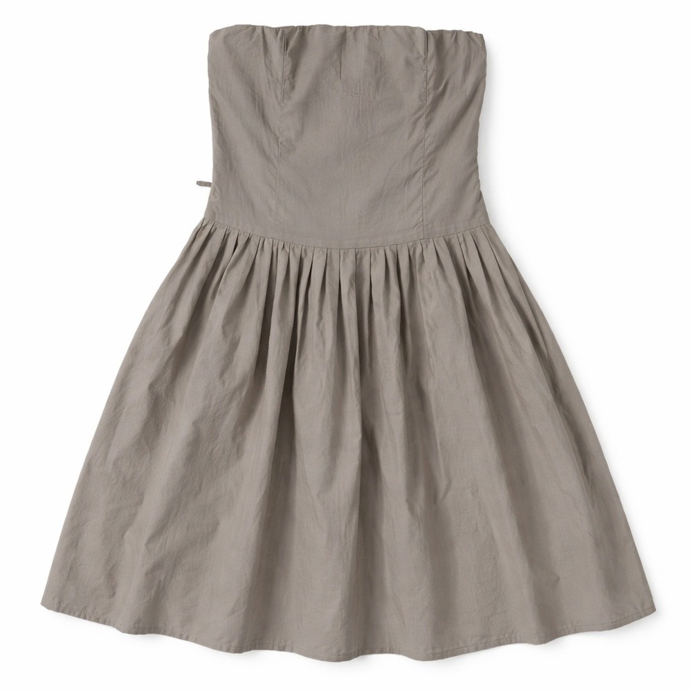 Seduction Cotton Dress – L Brown Strapless Pleated Drop Waist